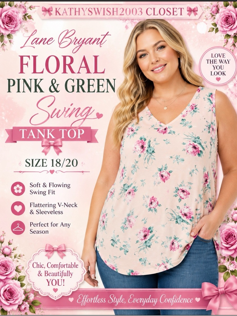 Lane Bryant Floral Pink and Green Swing
Tank Top Size 18/20